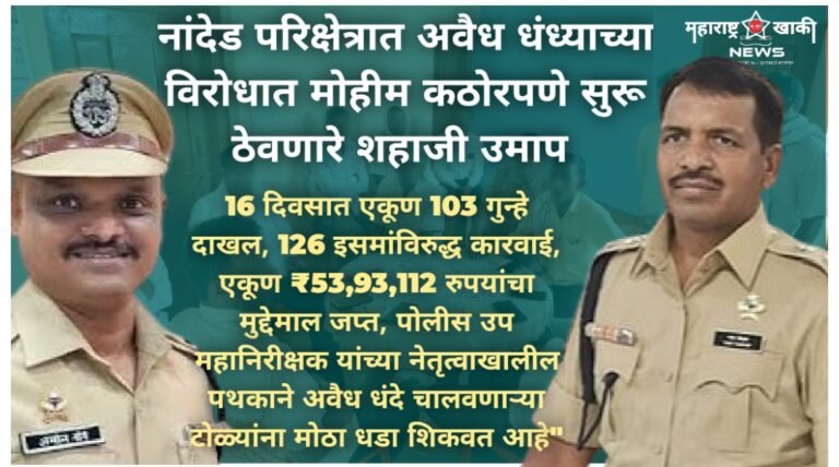 Latur police, ig shahaji umap, किनवटमध्ये पोलीस उप महानिरीक्षक शहाजी उमाप यांच्या पथकाची 16 व्या दिवसात 104 गुन्हे दाखल, 126 आरोपीवर कारवाई केली