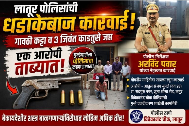 पोलीस निरीक्षक अरविंद पवार यांच्या नेतृत्वाखाली विवेकानंद चौक पोलिसांची धडाकेबाज कारवाई; गावठी कट्टा आणि ३ जिवंत काडतुसे जप्त, आरोपी गजाआड
