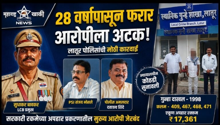 28 वर्षांपासून फरार आरोपीला LCB प्रमुख सुधाकर बावकर यांच्या नेतृत्वात PSI संजय भोसले आणि पोलीस अमलदार दत्तात्रय शिंदे यांनी केली अटक