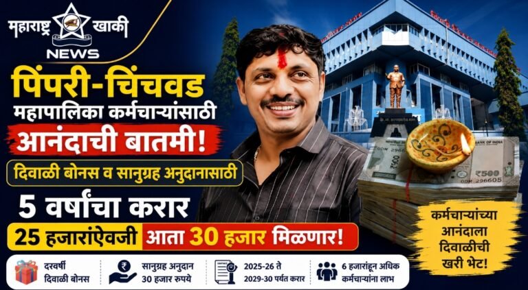 Pimpri – chinchvd पिंपरी-चिंचवड महापालिका कर्मचाऱ्यांसाठी आनंदाची बातमी; दिवाळी बोनस व सानुग्रह अनुदानासाठी ५ वर्षांचा करार, २५ हजारांऐवजी ३० हजार मिळणार सानुग्रह अनुदान