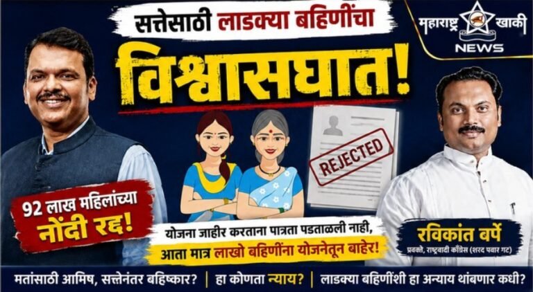 सत्तेसाठी लाडक्या बहिणींचा विश्वासघात; ९२ लाख महिलांच्या नोंदी रद्द केल्यावर रविकांत वर्पे यांचा सरकारवर हल्लाबोल